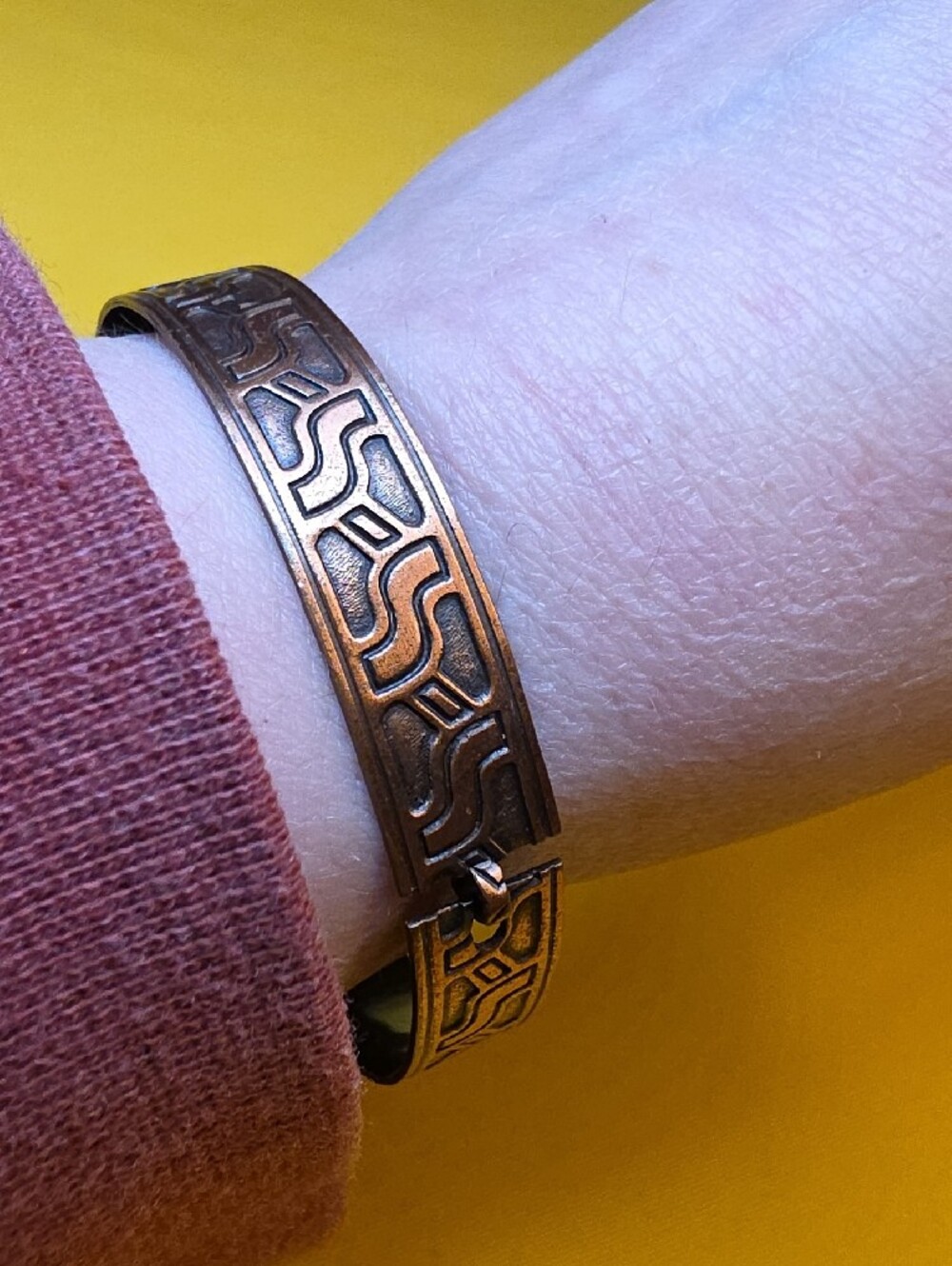 Vintage Copper Fretwork ▪︎ Aztec Geometric Style Bangle ▪ 10g ▪︎ Non Magnetic